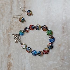😍Emily Ray Millefiori Bead Bracelet & Earrings Set😍NWOT
